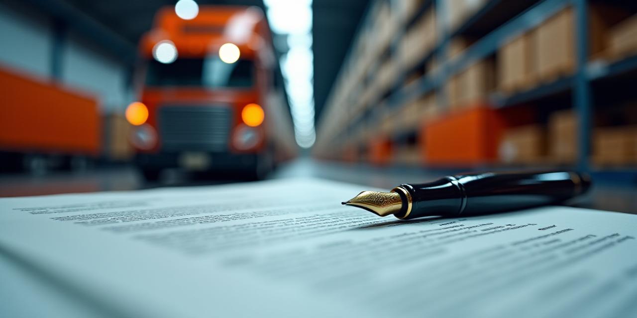 Close up of a legal document on a mahogany desk with a trucking blurred background