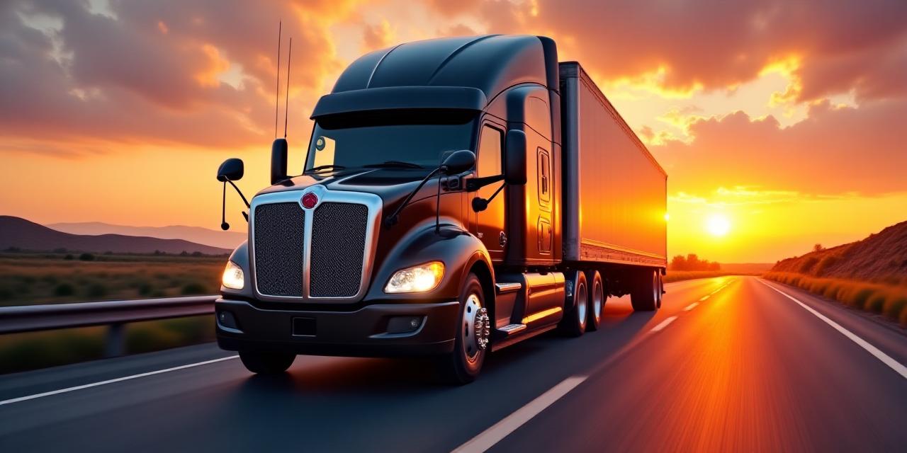 Modern logistics truck on a twilight highway